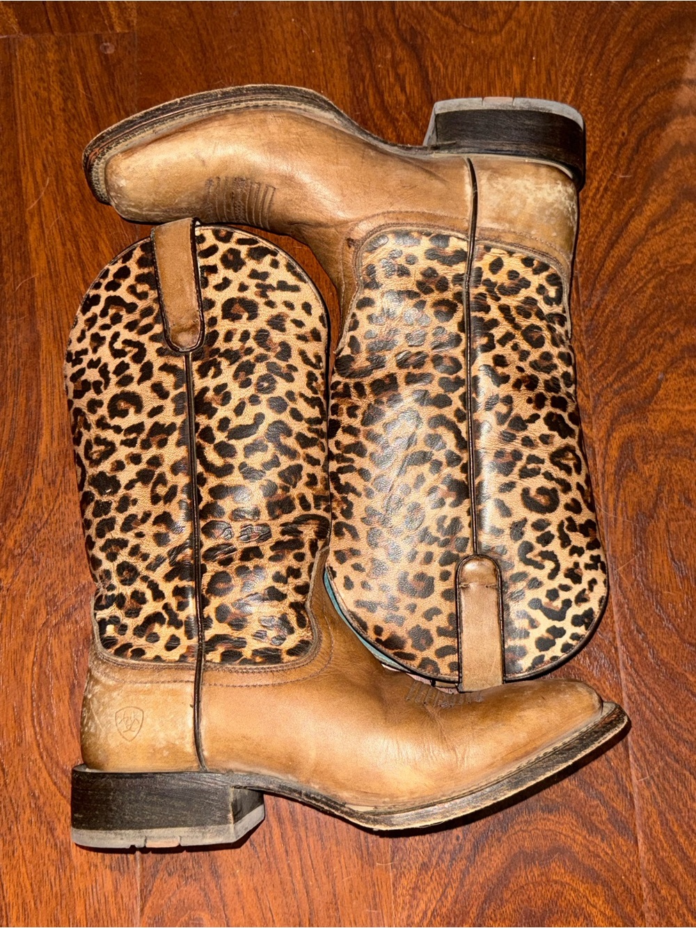 Ariat Leopard Print Shaft Tan Leather Cowboy Boots